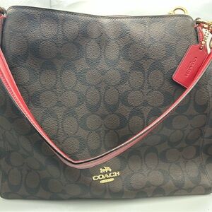 Coach Brown and Red Signature Shoulder Bag